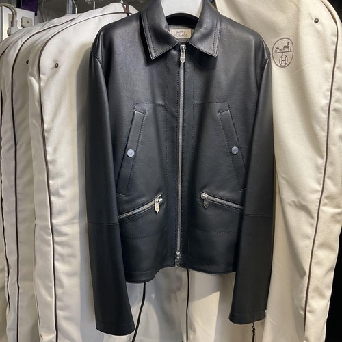 Hermes Leather Blouson Vaud Spole 48L Black Jacket - Picture 1 of 7